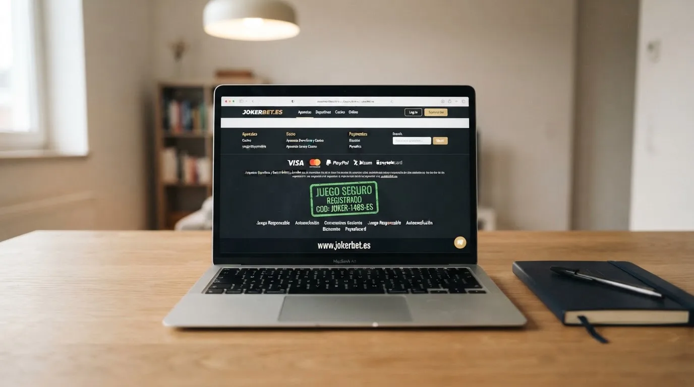 Pie de página de un casino online español mostrando el número de licencia DGOJ, el dominio .es y el sello de juego seguro